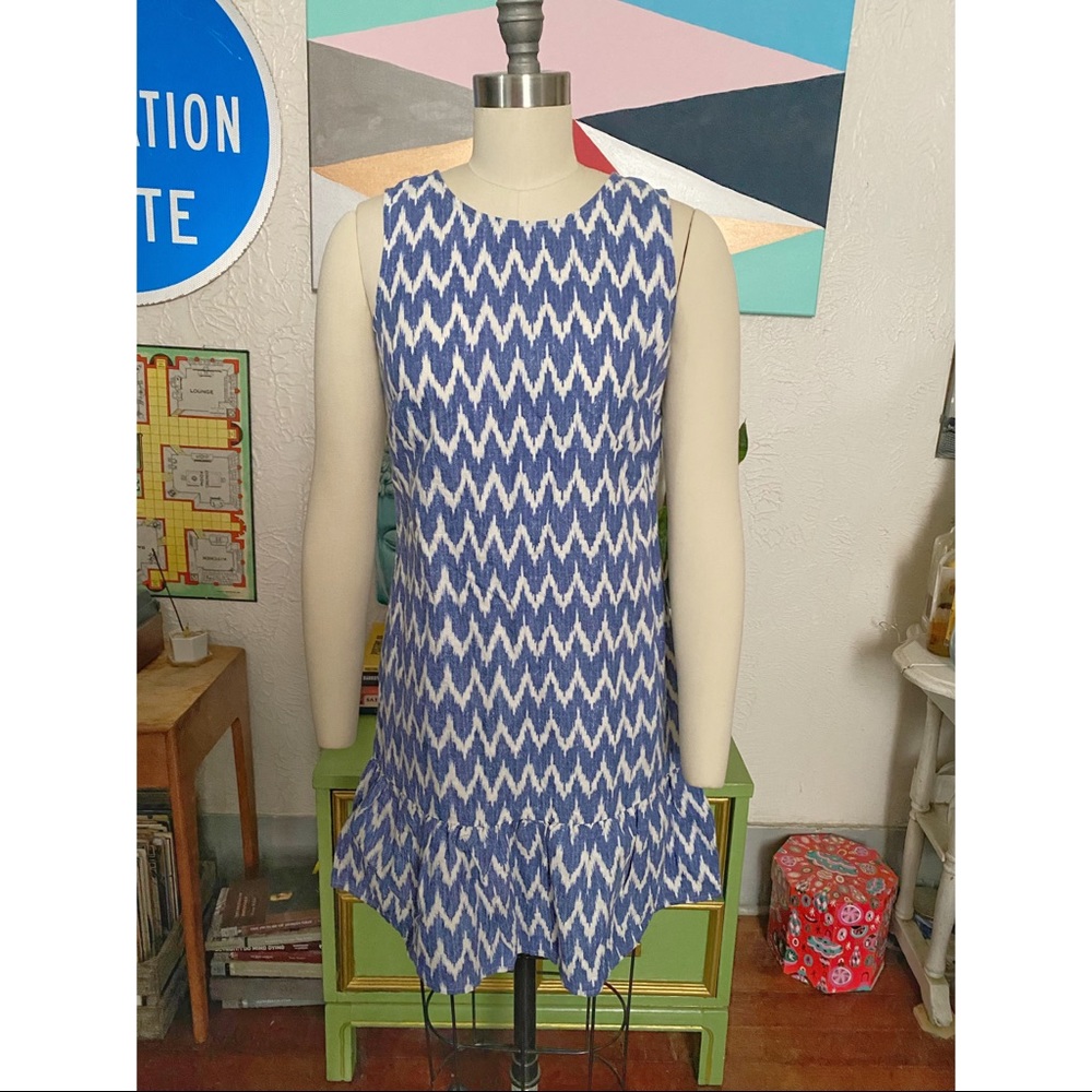 J. Crew Ikat Cotton Shift Dress with Ruffle and Tie Back Size XXS